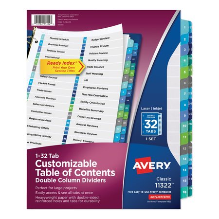 AVERY DENNISON Table of Contents Index Index Dividers, 32 Tabs, Double Column, Pk32 11322